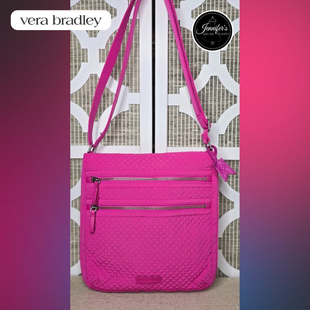 Vera Bradley Magenta Pink Quilted Triple Zip Hipster Crossbody